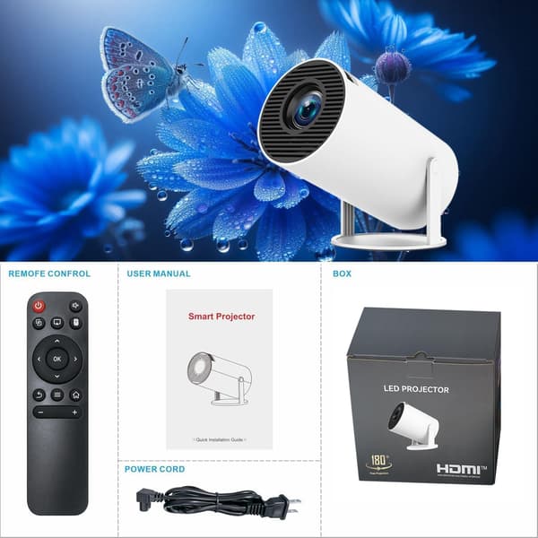 HY300 Pro 4K Smart Mini Projektor - Android 12-system, stöder WiFi 5G och Bluetooth 5.2, 160 ANSI-upplösning, 180° rotation, automatisk korrigering