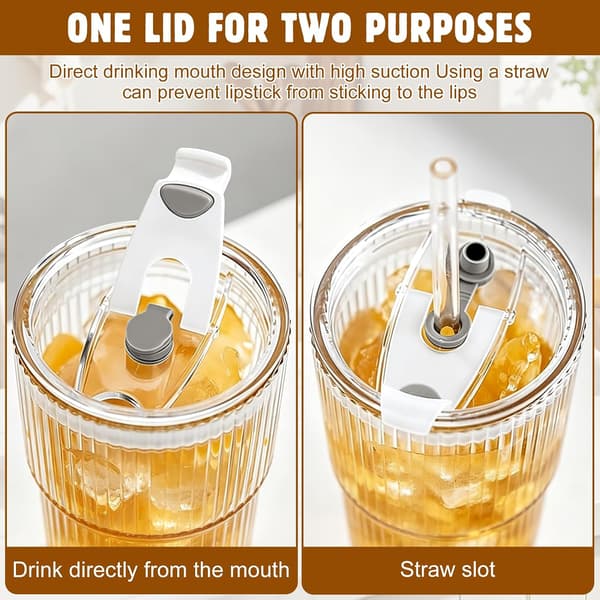 2 delar 400 ml räfflade glasburkar med lock och sugrör, iskaffeglas, smoothieglas, lufttät och vattentät design