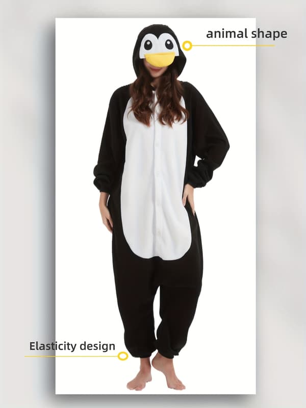 Dame Pingvin Onesie Kostume Blød Fluffy Halloween Rollespil Outfit Julefest Vinter Pyjamas Black XL