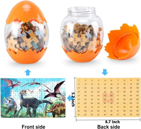 Dinosaurie Pussel, Träpussel 60 Bitar Pussel för Barn 3 År + Dinosaurieleksaker 2-pack Pojkar Flickor Presenter(f2)