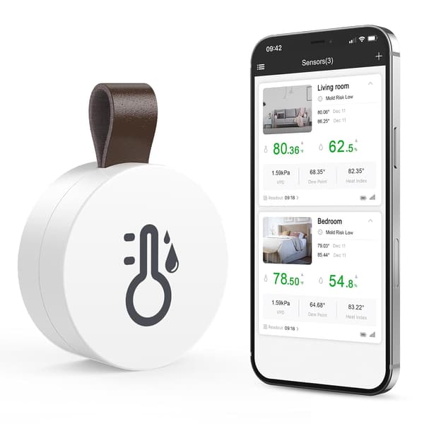 Trådlös termometer, mini Bluetooth 5.0 fuktighetssensor, stöder dataexport och varningar för iOS och Android, lämplig för hem, etc.