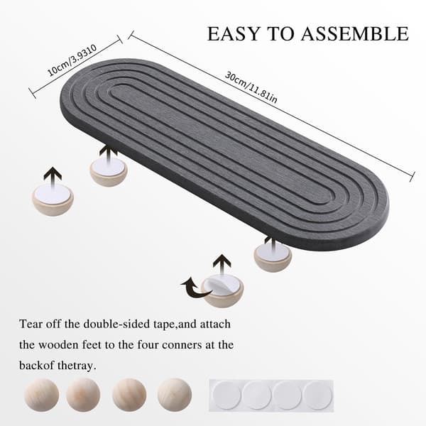 Nordisk Minimalistisk Koppbricka i Kiselgur – Stenabsorberande Dräneringsmatta med Bambuställ Medium gray 30*10cm