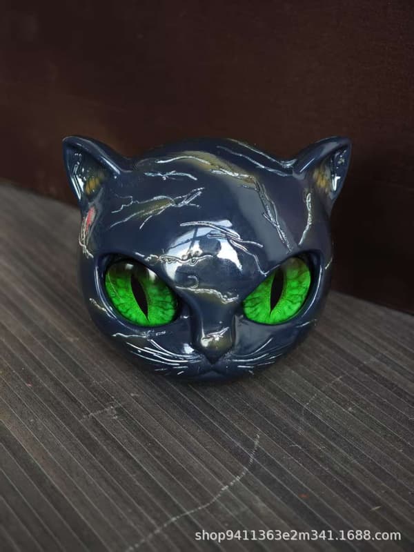 Sort Kat Skulptur Sten Statue Luksus Dyrepynt Boligindretning Samlerobjekt Gave til Katteelskere Purple
