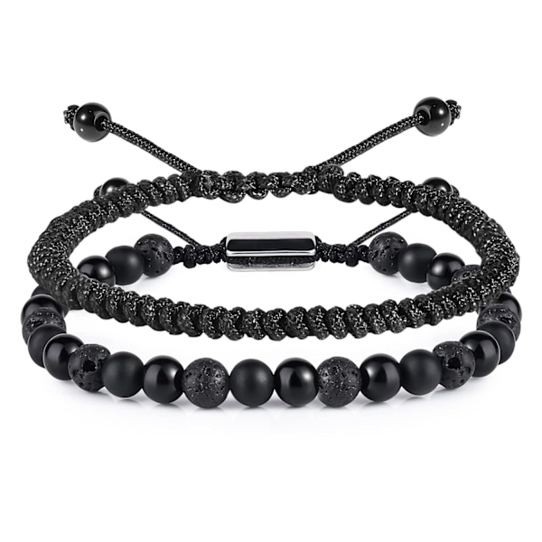 Svarta Pärl armband för Män Pojkar - 6mm Obsidian Onyx Lava Pärlor Armband Set för Par - Julgåvor Födelsedagspresenter Herrsmycken