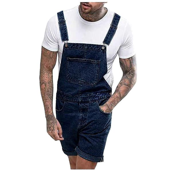 Ripped denimshorts for men, rett modell, snekkerbukse Dark Blue M