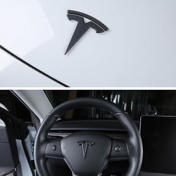 3x Matt Svart T-Logotyp Huvemblem Rattemblem Tesla Model Y{EE}