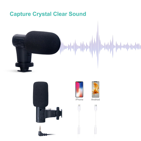 Vlogging-kit til iPhone og Android med stativ, 36 LED-lys, min mikrofon