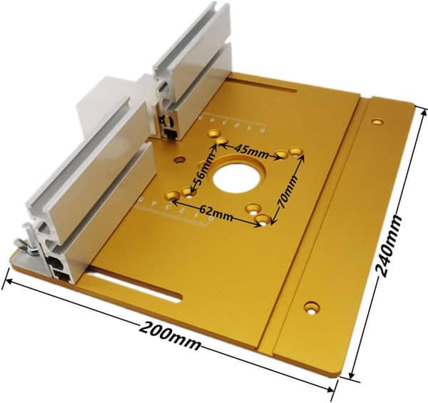 Routerbordssæt i aluminiumslegering med 3 indsatsplader til routerbord, guld