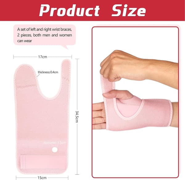 Karpaltunnel handledsstöd - 2-delat set med skenstabilisator - Vadderat handstöd Universalstorlek Pink L