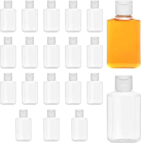 Plastklämflaskor - 20-pack 60 ml tom PET-dispenser - Påfyllningsbara reseflaskor för lotion schampo Klar 4,3x9 cm