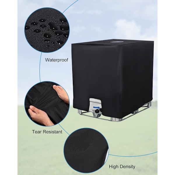 Beskyttelse for 1000L IBC-tank, vanntank, anti-UV, støvtett regnvassbeholder, beskyttende presenningbeholder IBC-tank, 116 x 100 x 120 cm, svart