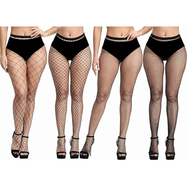 4-pack Plus Size Nätstrumpor, Svarta Nätstrumpbyxor Lårhöga only mask S