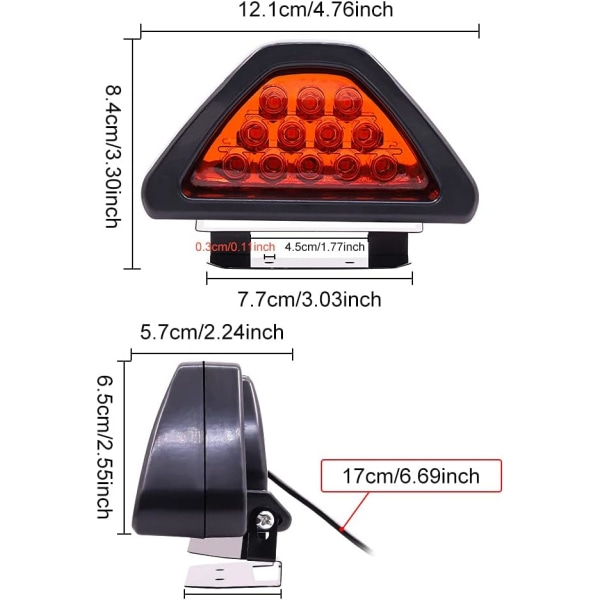 12V Bilbakljus, Universal Röd Triangulär Bromsljus Bakre Dimljus Tredje Bromsljus Tredje Bakre Bromsljus För Husbil Motorcykel Bil