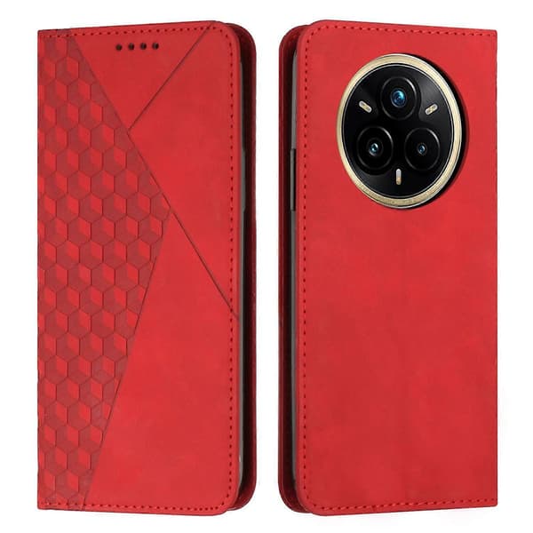 Realme 14 Pro+ 5G Mönstrat Läderplånboksfodral - Röd{hw}