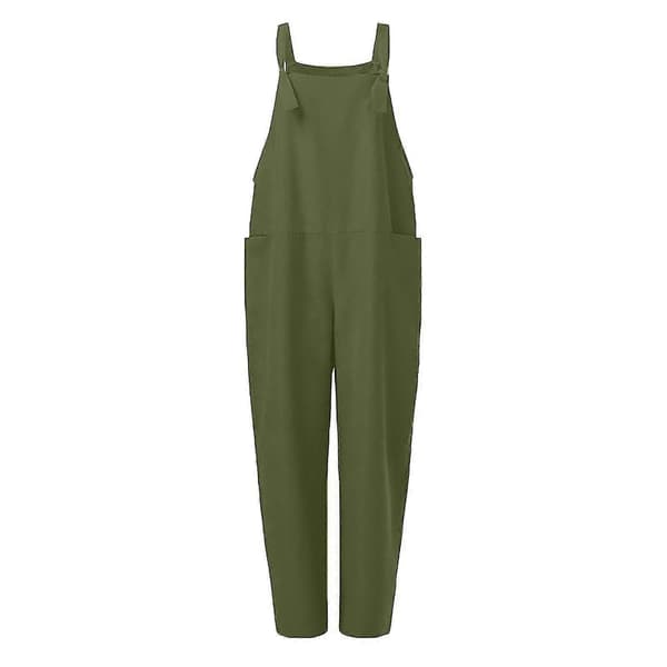 Afslappede løse overalls til kvinder, jumpsuit i bomuld og hør Green L