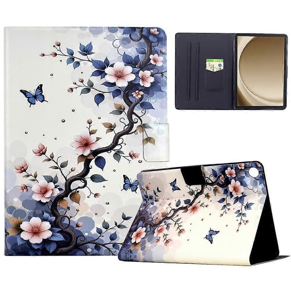 Stativetui til Kompatibel Samsung Galaxy Tab A9+ med Mønstertryk, Læder Tablet Etui med Auto Væk/Sov Multic(F701) Multicolor Pink Flower