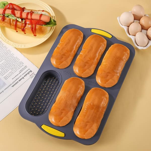 6-hullers silikone pølsebrødsform, non-stick og ovnsikker bageform til hjemmebagt brød, perfekt formet rullemaskine