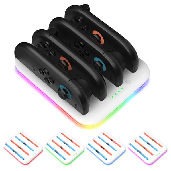 Ladestasjon for spillkontroller – 4-spors laderstativ med LED RGB-lys black