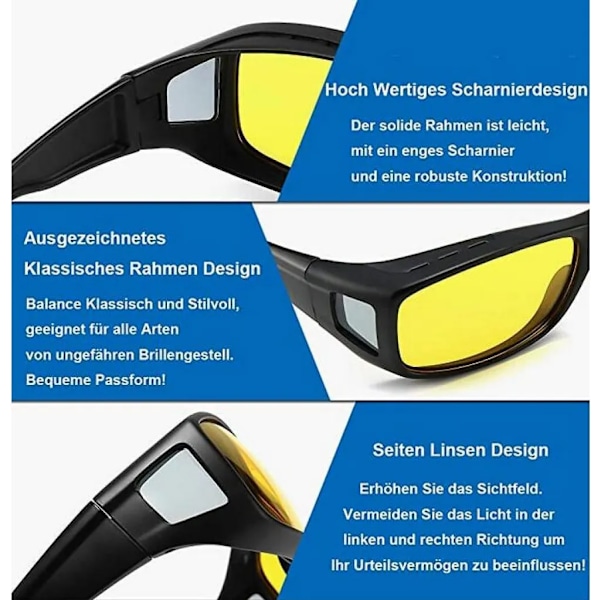 2 kappaleen pakkaus pimeänäkölasit autoilijoille, sävytetyt polarisoidut linssit (musta/keltainen).{F2}