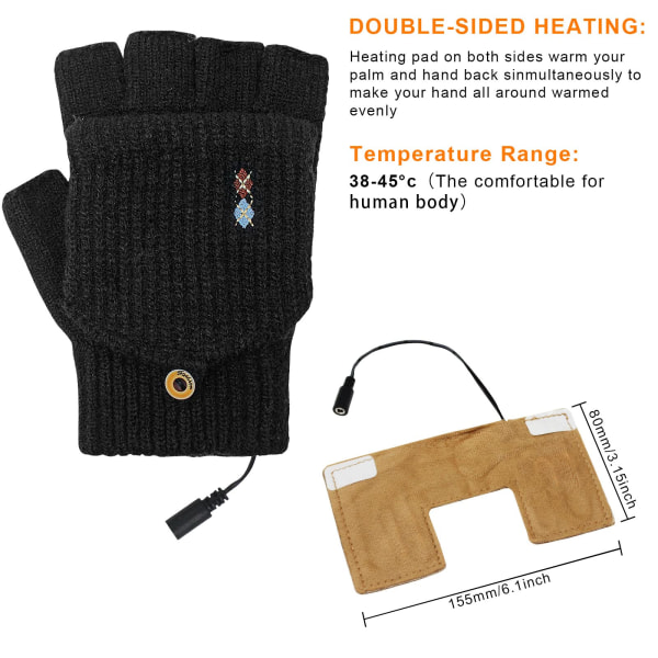 Unisex USB-uppvärmda handskar, täckande stickade handskar