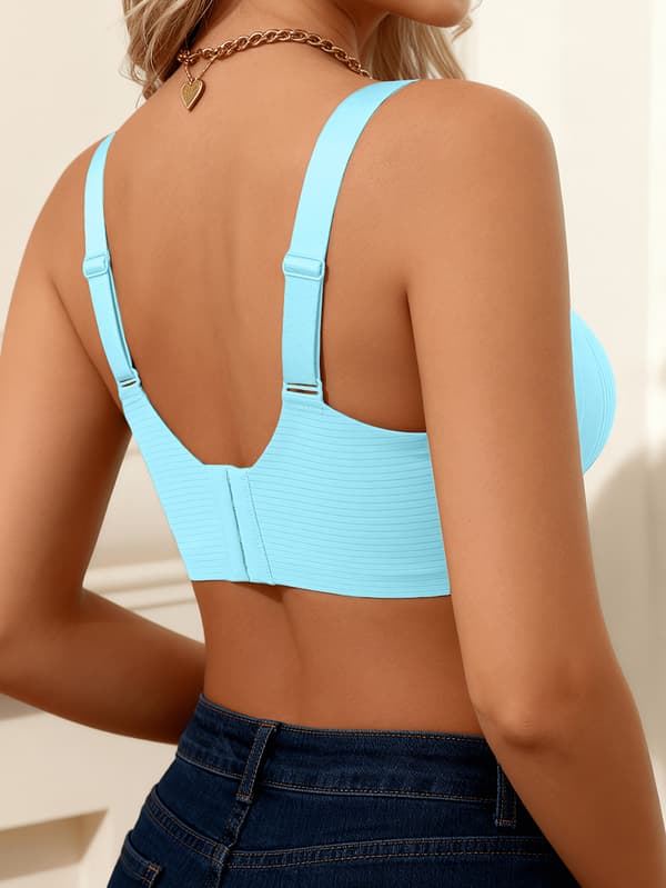 Dame BH med brede stropper, push-up, uten bøyle, komfortabel, pustende, ensfarget, uformell Blue S