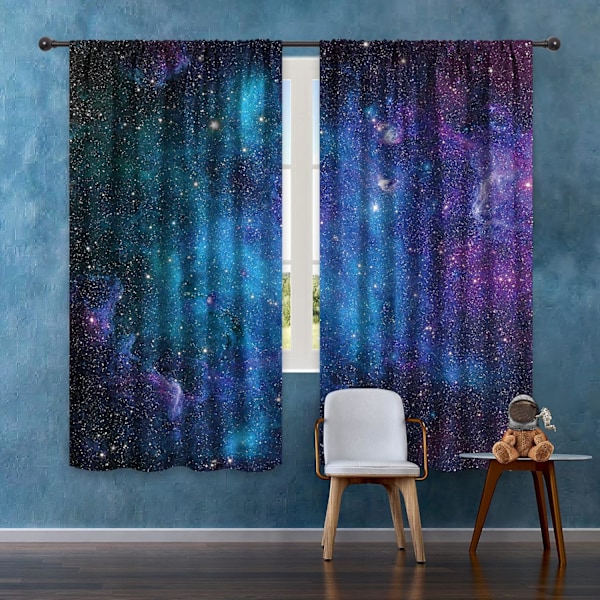 Barn Pojkar Gardiner Yttre Rymden Stångficka (2 Delar 150cm*180cm) Blå Planet Nebulosa Kosmisk Svart Psykedelisk{F2}