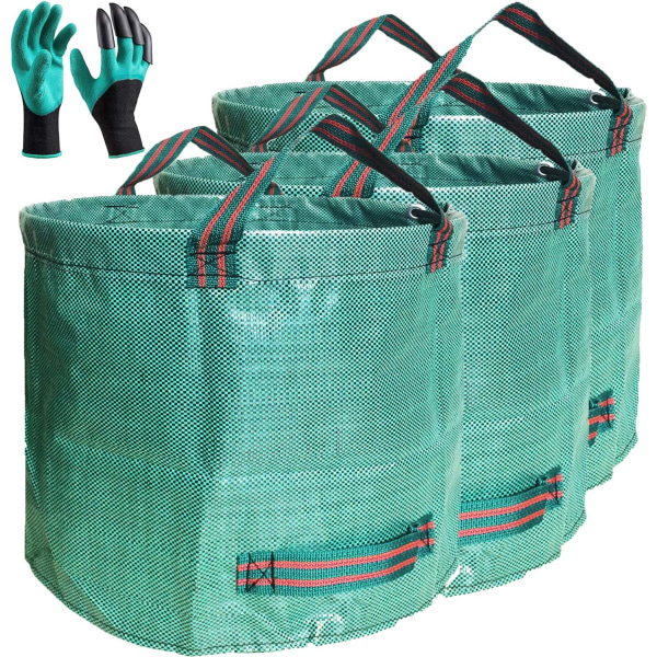 Professionell 3-pack 60 gallon gräsmatta trädgårdsväskor Återanvändbart uteplatsställ med handskar