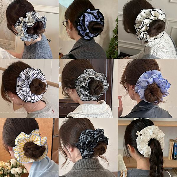 Ternet blonde-scrunchie — Elastisk hårelastik og modetilbehør*26# Rød prikket scrunchie, ca. 16cm**26# 26#