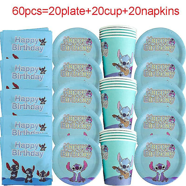 Disney Stitch Design Bursdagsfest Dekorasjoner Servietter Pappkopper Tallerkener Gutter Jenter Baby Shower Engangs Servise Tilbehør