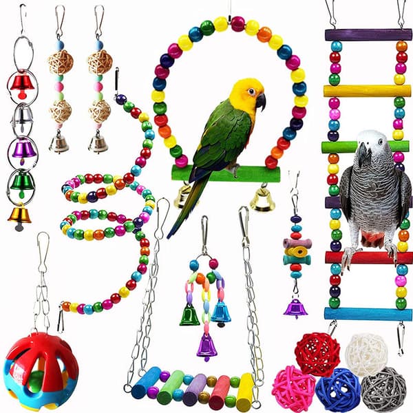 Papegojfågel Leksaksset – Gunga Sittpinne Tuggleksaker för Parakit Nymfparakit**8-delars set 4 8-piece set 4