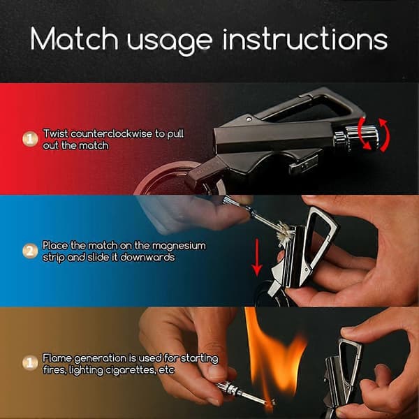 Fyrstikk-tenner nøkkelring flaskeåpner, permanent metallfyrstikk parafinpåfyllbar flintlighter for fotturer og camping