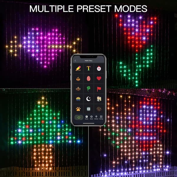 Smarte RGB-gardinlys, app- og Bluetooth-kontroll med USB-strøm, tilpassbare dekorative LED-lyslenker for soverom og festdekor 1.6m x 1.6m, 256 LEDs