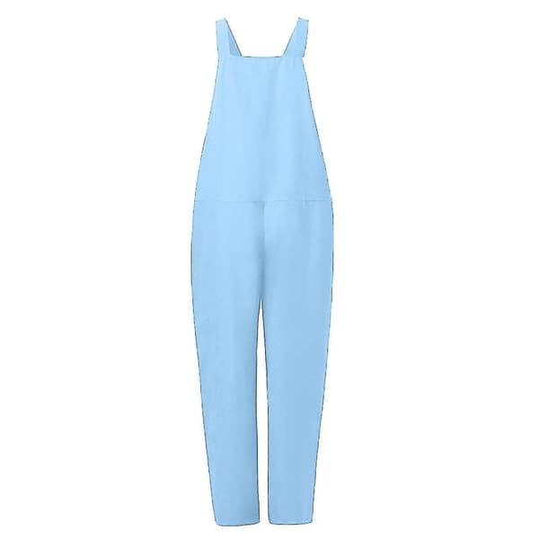 Dame Uformelle Løse Snekkerbukser, Jumpsuit i Bomull og Lin Light Blue M