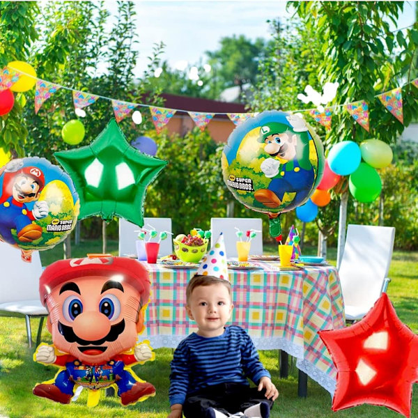 5 stk. Super Mario Folieballonger, Mary Bursdagsfestdekorasjoner for Gutter Jenter Superheltdekorasjoner{F2}