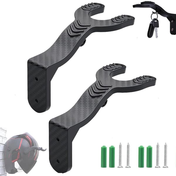 Hjälmhållare Väggfäste - 2-pack Motorcykelhjälmställ med Krok - Cykelhjälmförvaringsställ för Garage