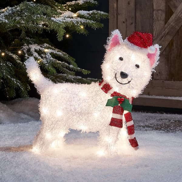 Julelys Udendørs Westie Hund Figur Have Dekoration{wh}