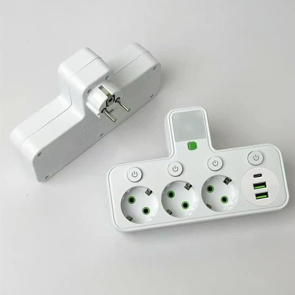 EU Vægmonteret Stikkontakt, 3-vejs Stikadapter med USB-porte, Kompakt Multi-Stikkontakt Strømskinne White