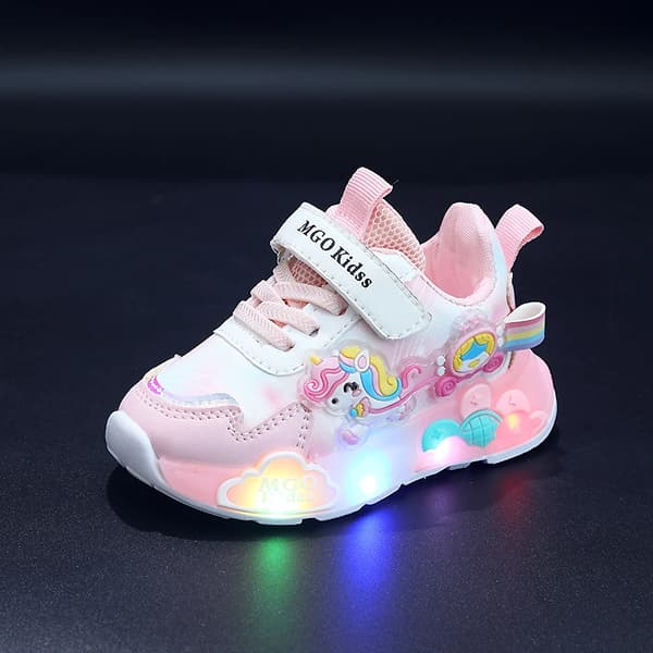 Børns lysende sko til piger Regnbue blinkende sneakers Bløde såler løbesko Prinsessestil Velegnet til alderen 1-6 år Pink 27