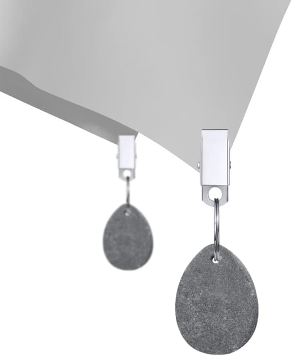 8 stk. dukvekter, dukhengere, stein-dukvekter med metallklemmer, dråpeformet grå