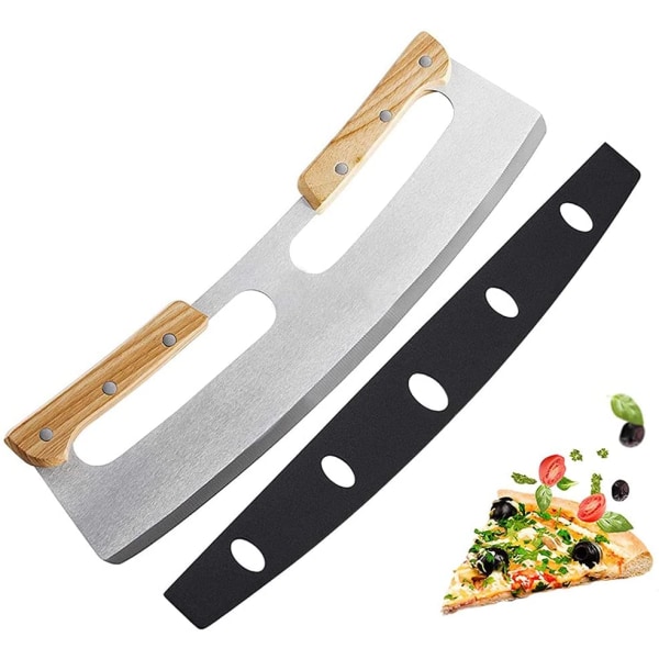 Pizzakniv, pizzakniv i rostfritt stål, pizzaskärare med trähandtag, pizzakniv, pizzaknivskärare, för pizza, pajer