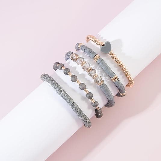 Perlearmbånd for kvinner, stablebare gullpolymerleireperler, vennskapsarmbånd, boho sommerstrandarmbånd, smykkesett
