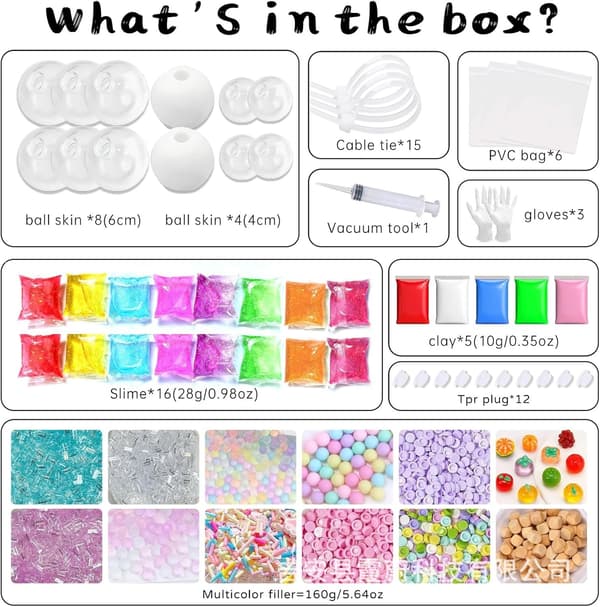 DIY Squishy Ball Fremstillingssæt, TPR Tom Stressaflastende Boldskal og Fyldmaterialesæt til Håndlavet Sensorisk Legetøjsfremstilling