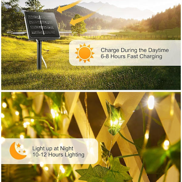 10M 100 LED Solcelle Lys String Kunstig Efeu 8 Modes IP65 Vandtæt Solcelle Efeu Lys String Have Terrasse Altan Soveværelse