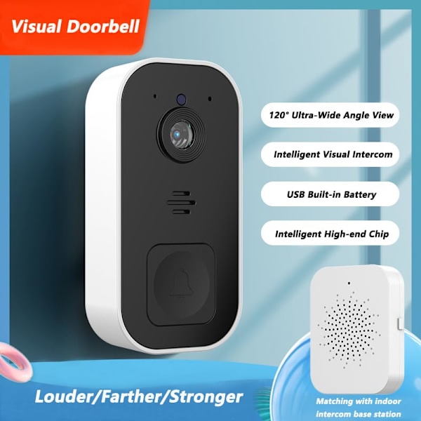 Trådløs dørklokke med kamera Wifi Video Dørklokke med Indendørs Ur 720P Vandtæt med Kamera Trådløs, Audio, Hjem Alarm Ring Intercom