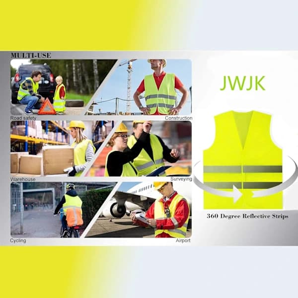 HA-5-pack Varselvästar, Säkerhetsvästar, Reflexvästar i standardstorlek, Unisex Varseljacka för Trafikarbete, Löpning, Mätare}F2{