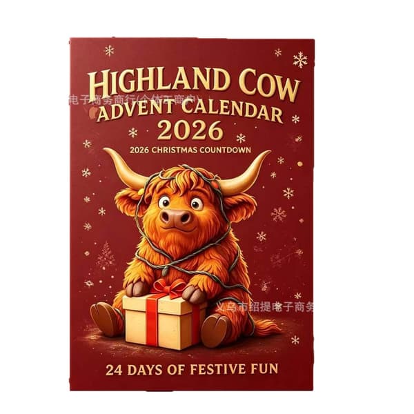 2026 Highland Ko Advent Calendar, 3D Julekalender med søde Highland Ko overraskelser, sjov julegave til børn og samlere