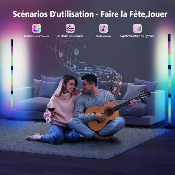 {hw}SWAREY Gulvlampe Stue LED Ambient Light Bluetooth RGB Farge APP Kontroll Musikk Synkronisering 135cm