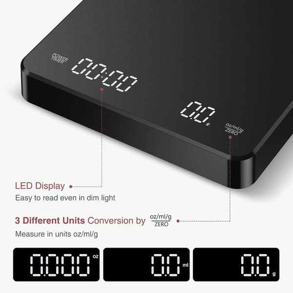 Elektronisk kaffevekt (med timer), 3 kg/0,1 g nøyaktighet, egnet for dryppkaffebrygging, etc.