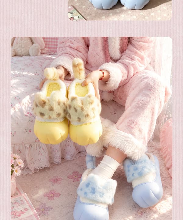 2026 Leopardmønstrede kattepote-tøfler, plysjvarme innesko i bomull*44/45 [Passer størrelse 43-44]*blå blue 44/45 [Suitable  size 43-44]