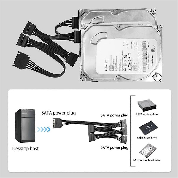 15 Pin Sata Strømsplitter 1 Til 5 Harddisk HDD SSD Strømforsyningskabel Forlængerkabel Harddisk(F364)